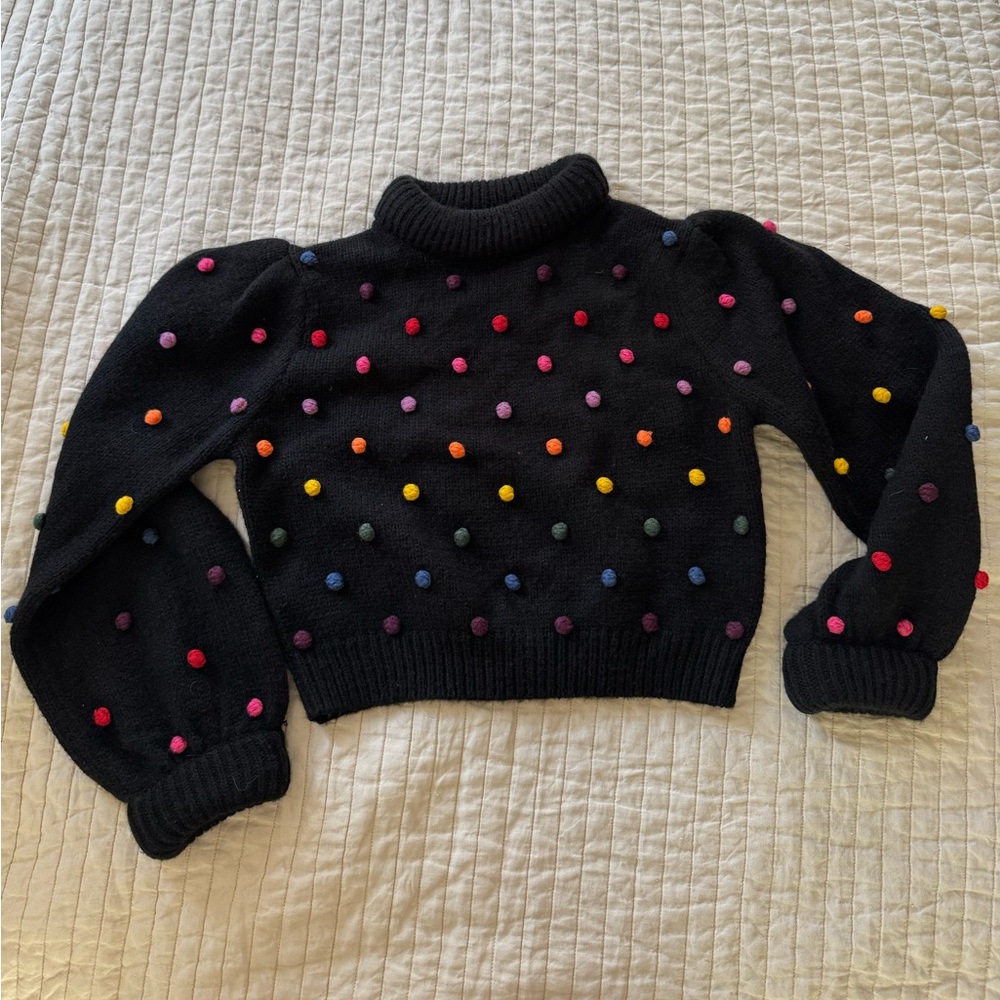Farm Rio Pom-Pom Black Sweater